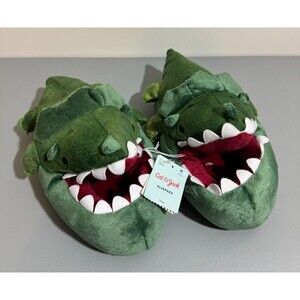 Cat & Jack Toddlers Slippers Dinosaur Plush Green Medium 2/3
